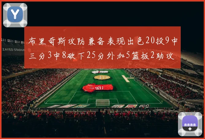 布里奇斯攻防兼备表现出色20投9中三分3中8砍下25分外加5篮板2助攻2盖帽